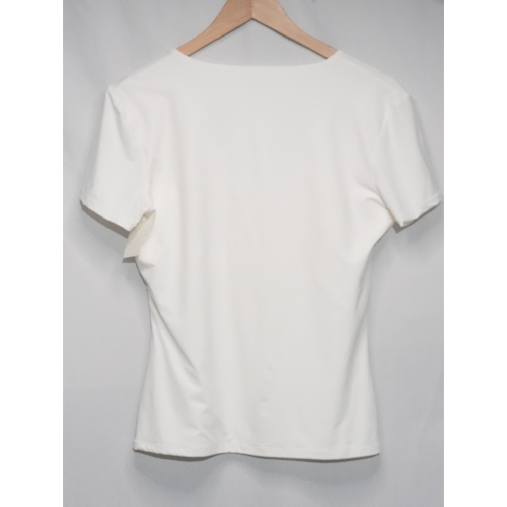 PUMIEY V-Neck T-Shirt Women Extra Large White Short Sleeve Stretch Top - Picture 3 of 8